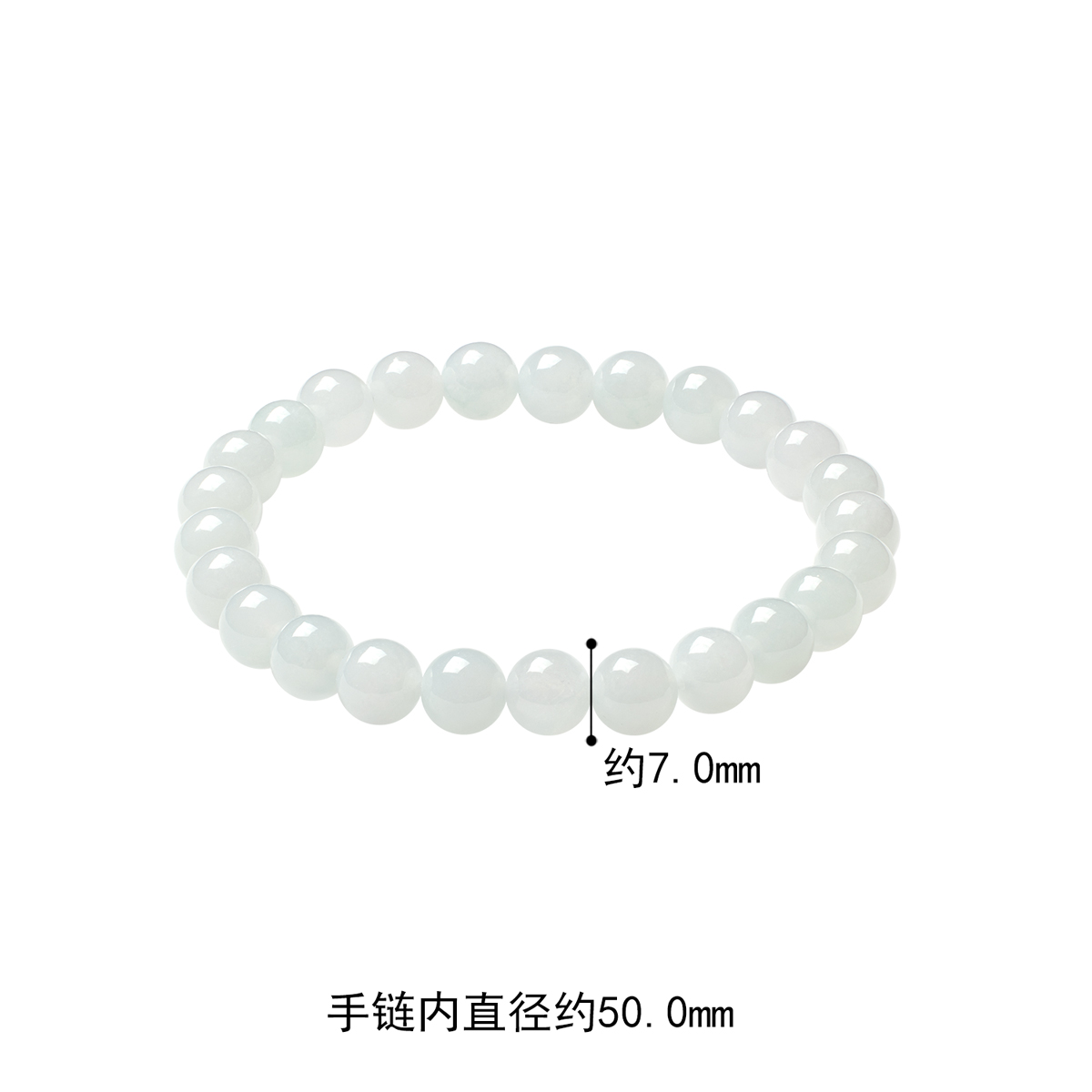六福珠宝圆珠子翡翠手串珠女款弹力绳翡翠玉手链定价A01YTBB0001