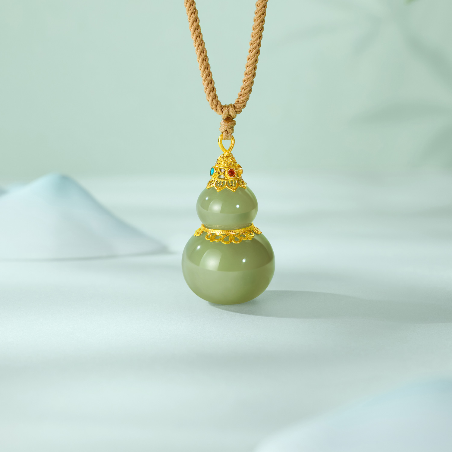 六福珠宝福满传家金玉葫芦黄金吊坠女款和田玉挂坠首饰L28A0007DS