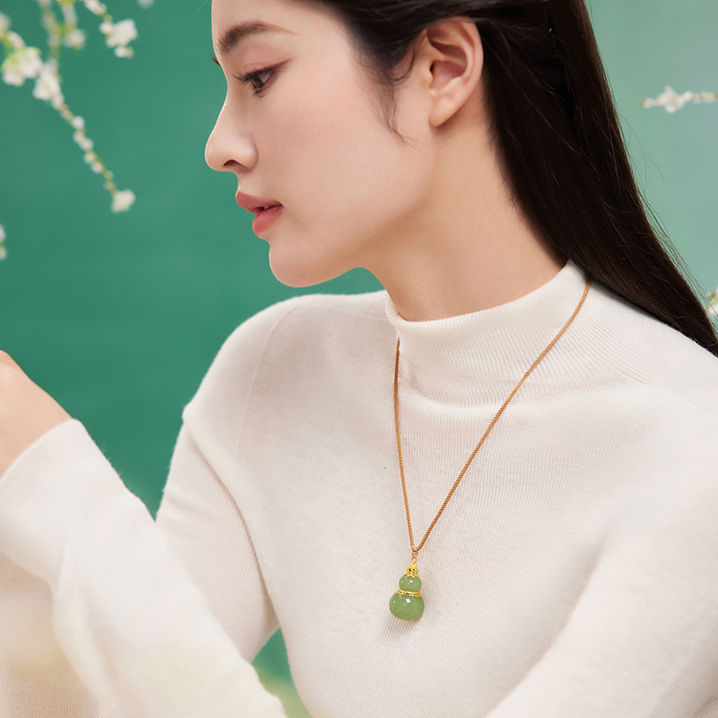 六福珠宝福满传家金玉葫芦黄金吊坠女款和田玉挂坠首饰L28A0007DS