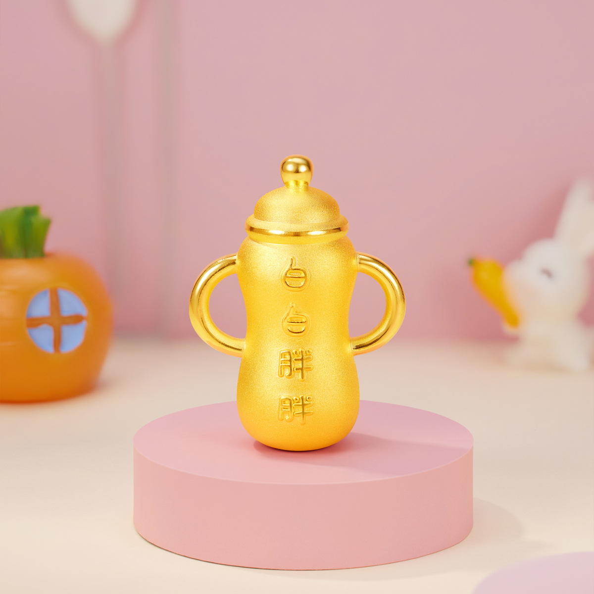 六福珠宝金奶瓶黄金摆件纪念新生宝宝满月礼足金计价L11TBGA0002【联系客服补货】【视频看货】