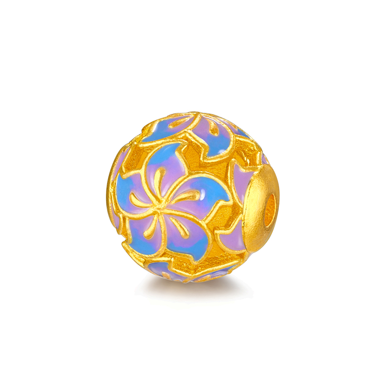 六福珠宝福满传家紫荆花黄金转运珠吊坠女鎏彩工艺计价L25G0001DS