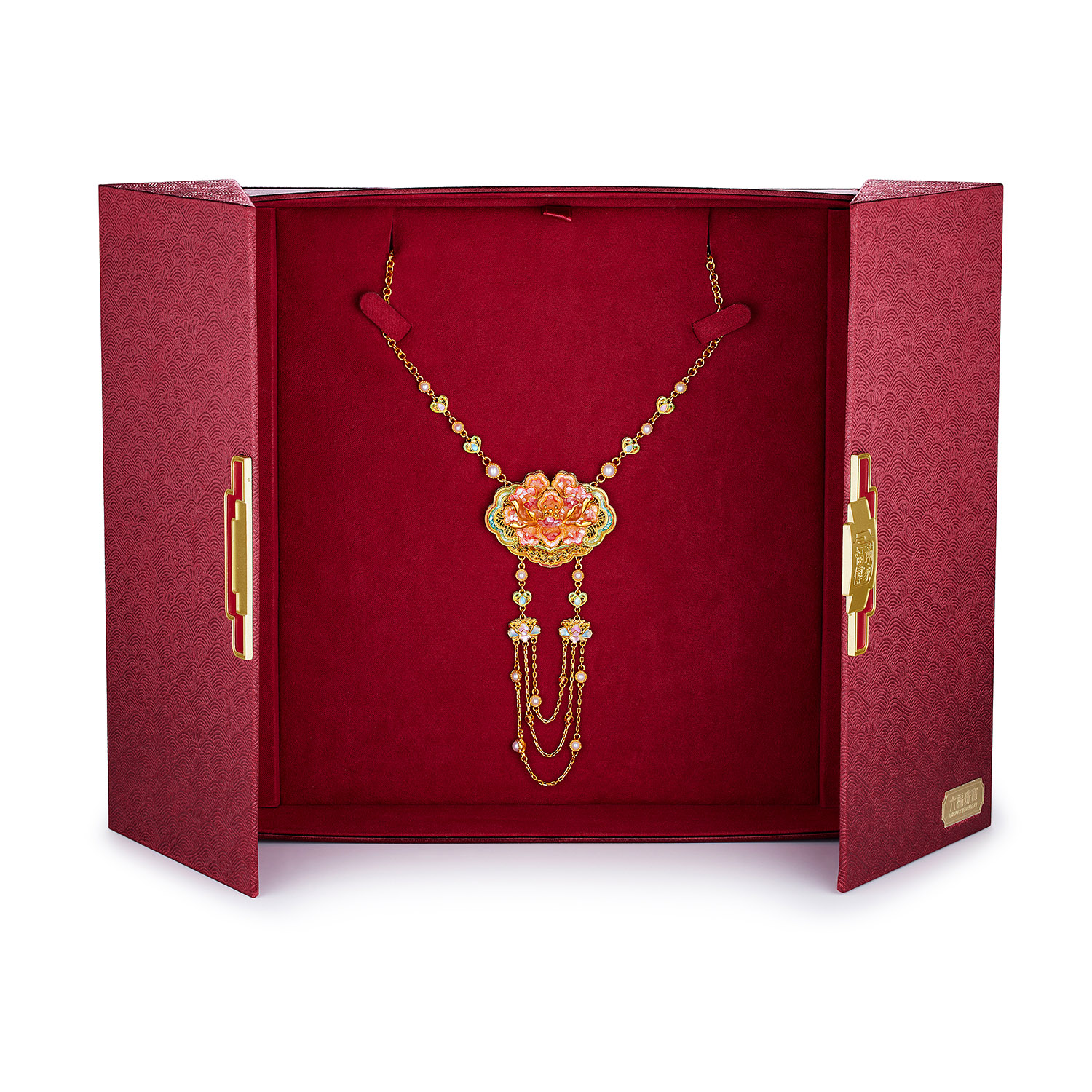 六福珠宝福满传家牡丹黄金项链女珍珠足金手工点螺计价L17G0005DS【联系客服补货】【视频看货】