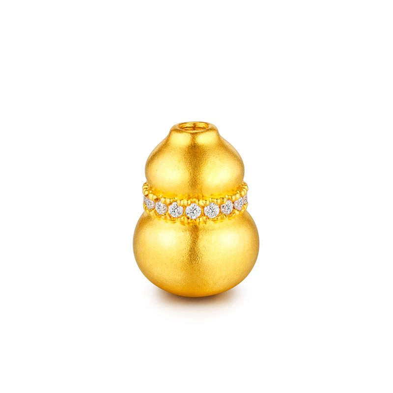 六福珠宝超轻金钻小葫芦黄金转运珠挂坠女款钻石串珠配件029410PA