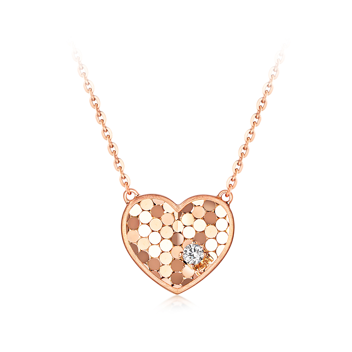 六福珠宝糖心闪闪18k金项链镶钻石女款爱心彩金吊坠套链定价X123E【联系客服补货】