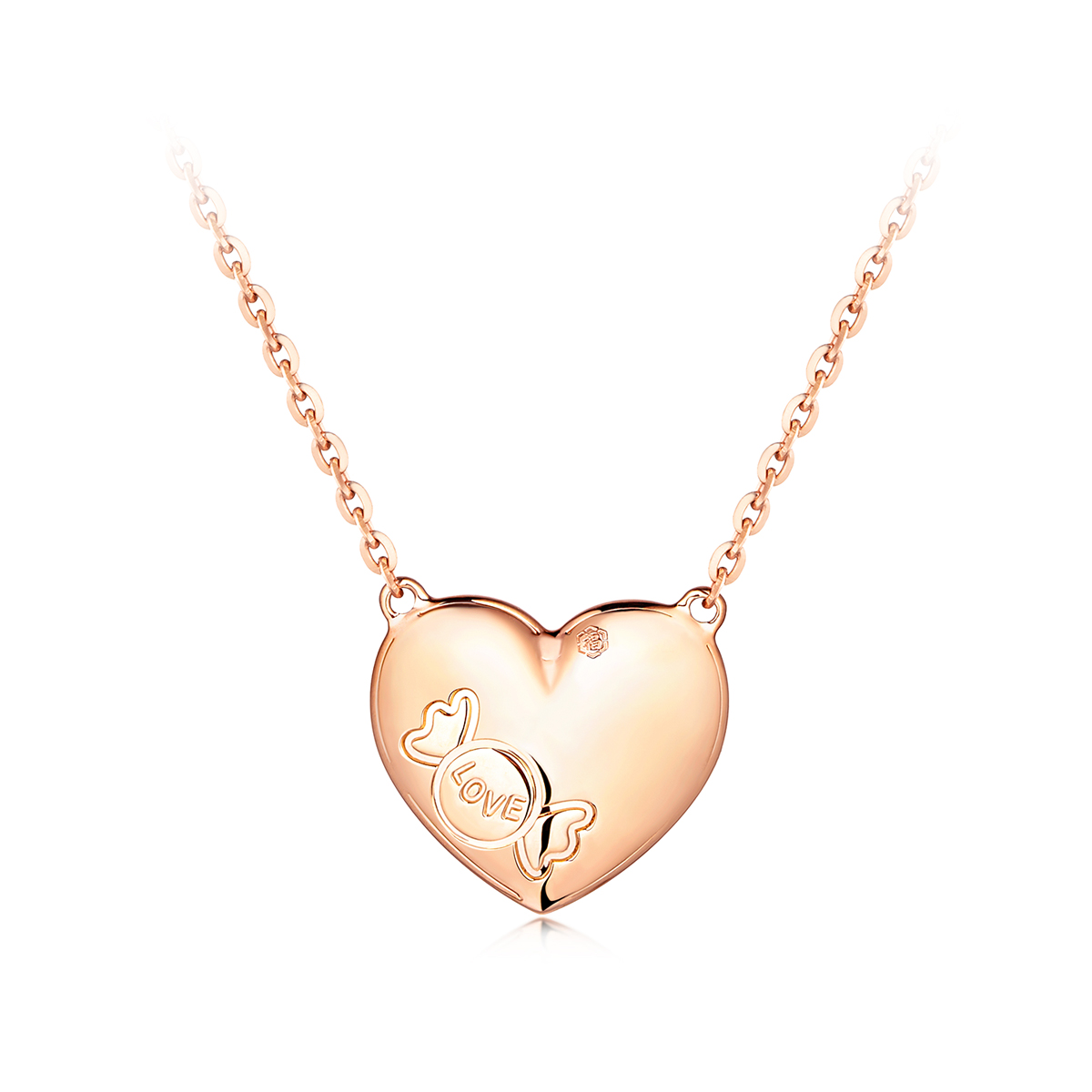 六福珠宝糖心闪闪18k金项链镶钻石女款爱心彩金吊坠套链定价X123E【联系客服补货】