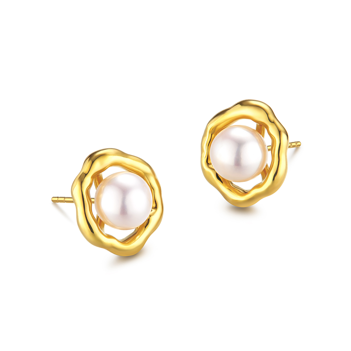 六福珠宝甜甜圈淡水珍珠耳钉耳环女款18k金耳饰定价L74DSKE0005Y【联系客服补货】