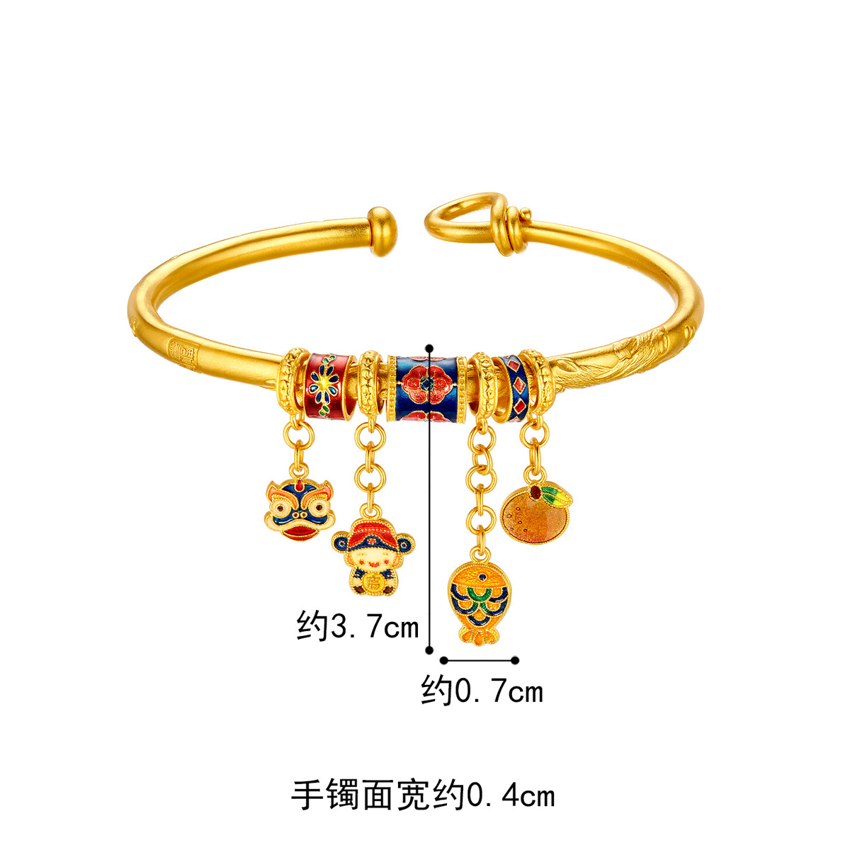 六福珠宝福满传家吉庆有余椭圆黄金手镯开口款女计价G21TBGB0034【联系客服补货】【视频看货】