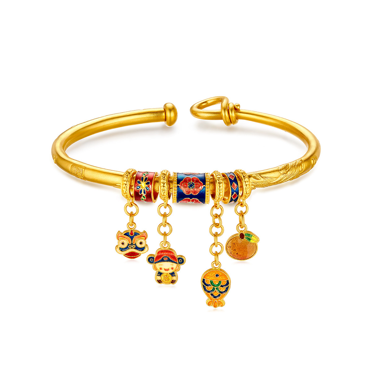 六福珠宝福满传家吉庆有余椭圆黄金手镯开口款女计价G21TBGB0034【联系客服补货】【视频看货】