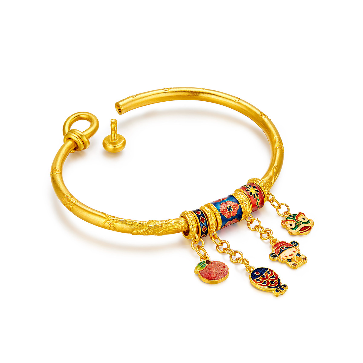 六福珠宝福满传家吉庆有余椭圆黄金手镯开口款女计价G21TBGB0034【联系客服补货】【视频看货】