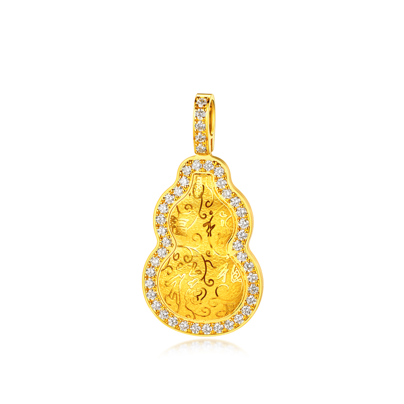六福珠宝Goldstyle·X百福盈门黄金吊坠女钻石金葫芦挂坠027434PA【联系客服补货】