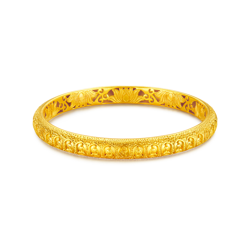 六福珠宝福满传家无相佛黄金手镯古法镂空足金镯子计价F21G0003DS【联系客服补货】【视频看货】