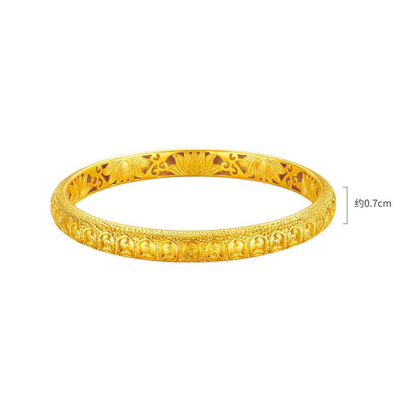 六福珠宝福满传家无相佛黄金手镯古法镂空足金镯子计价F21G0003DS【联系客服补货】【视频看货】