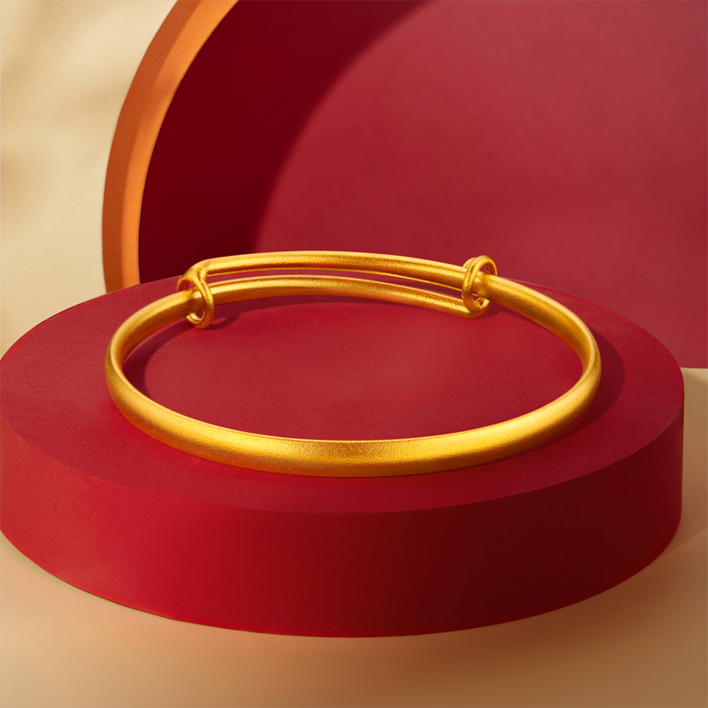 六福珠宝福满传家推拉古法黄金手镯宝宝儿童满月礼计价F48G0041DS