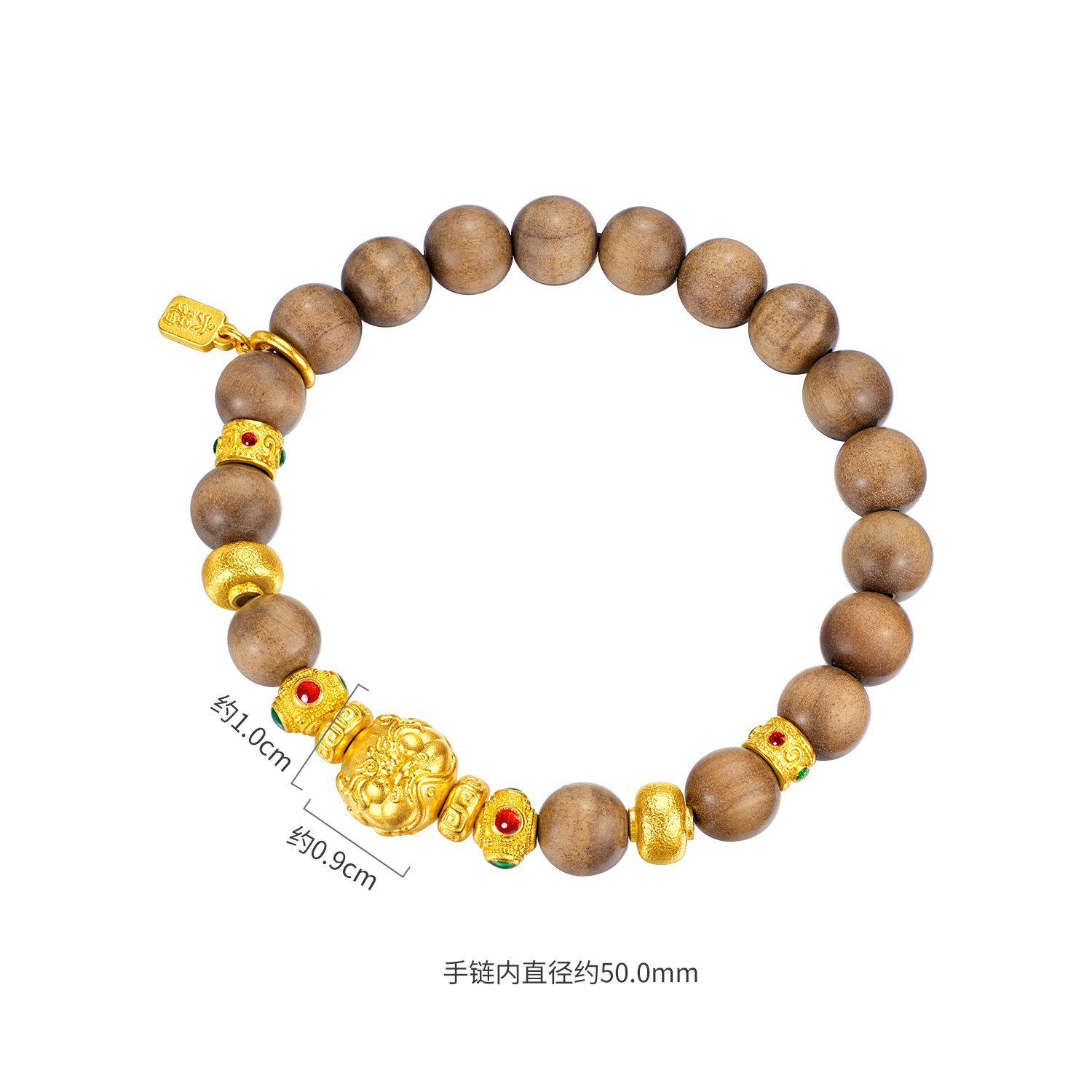六福珠宝黄金文玩饕餮黄金手链转运珠女款老山檀木手串计价F63G0059DS【联系客服补货】