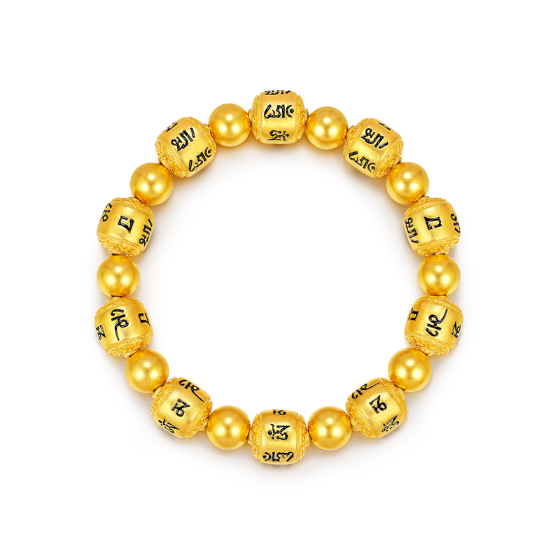 六福珠宝福满传家六字真言黄金手链男足金手串珠计价F63TBGB0140【联系客服补货】