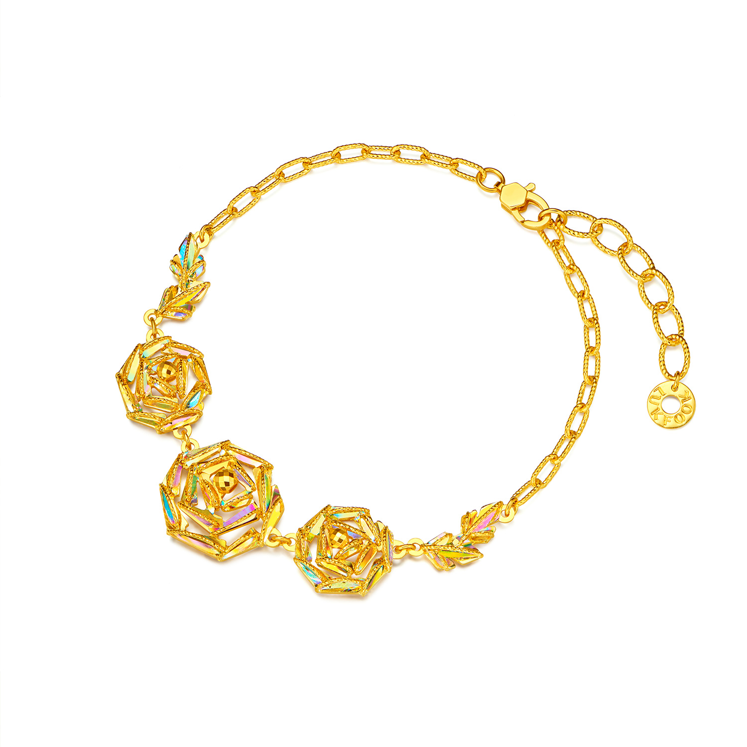 六福珠宝冰·钻玫瑰黄金手链女款闪耀炫彩色足金首饰029591BA【联系客服补货】【视频看货】