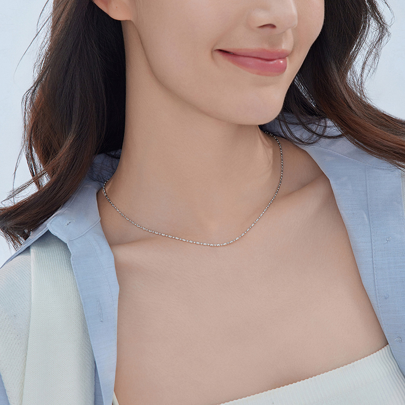 六福珠宝简约车花珠铂金项链铂950女闪耀白金素链计价G07P0005DS