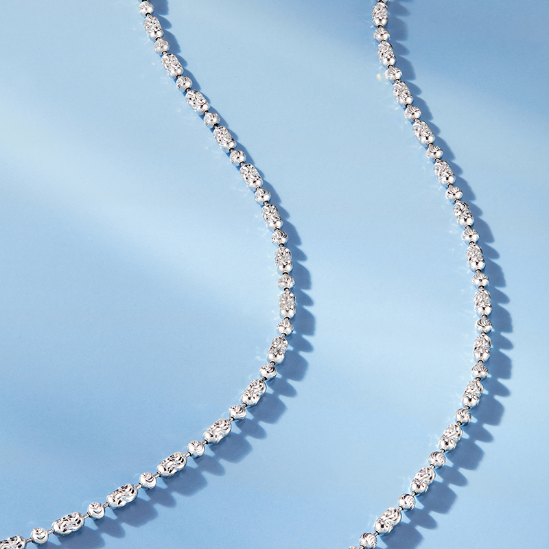 六福珠宝简约车花珠铂金项链铂950女闪耀白金素链计价G07P0005DS