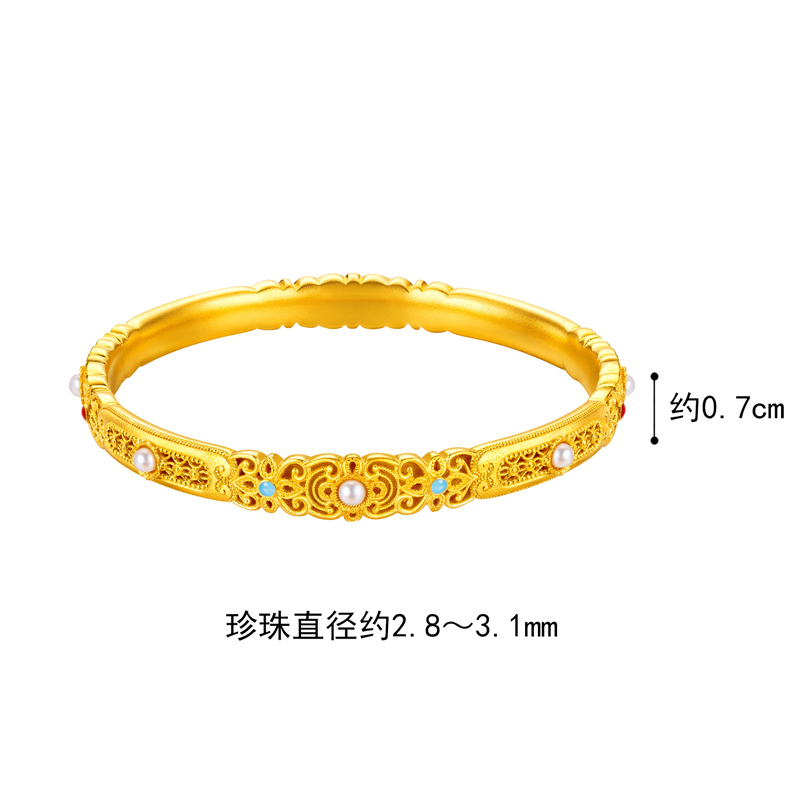 六福珠宝福满传家花曼黄金手镯女珍珠花丝金镯子计价G21TBGB0040【联系客服补货】【视频看货】