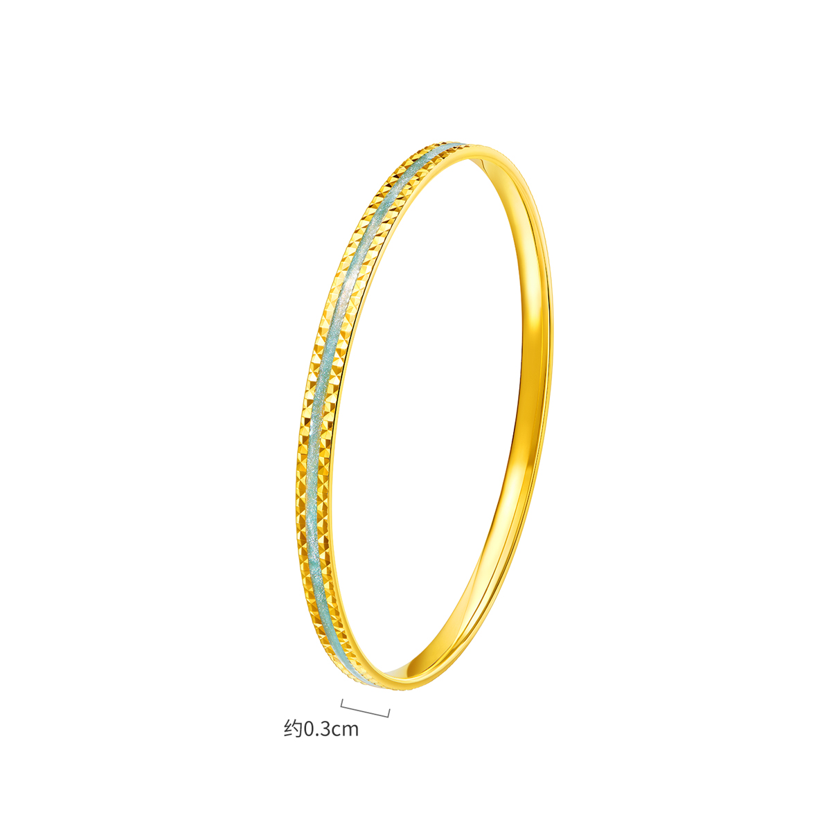 六福珠宝冰川蓝黄金手镯实心多巴胺金镯子鎏彩工艺计价025402aa【联系客服补货】