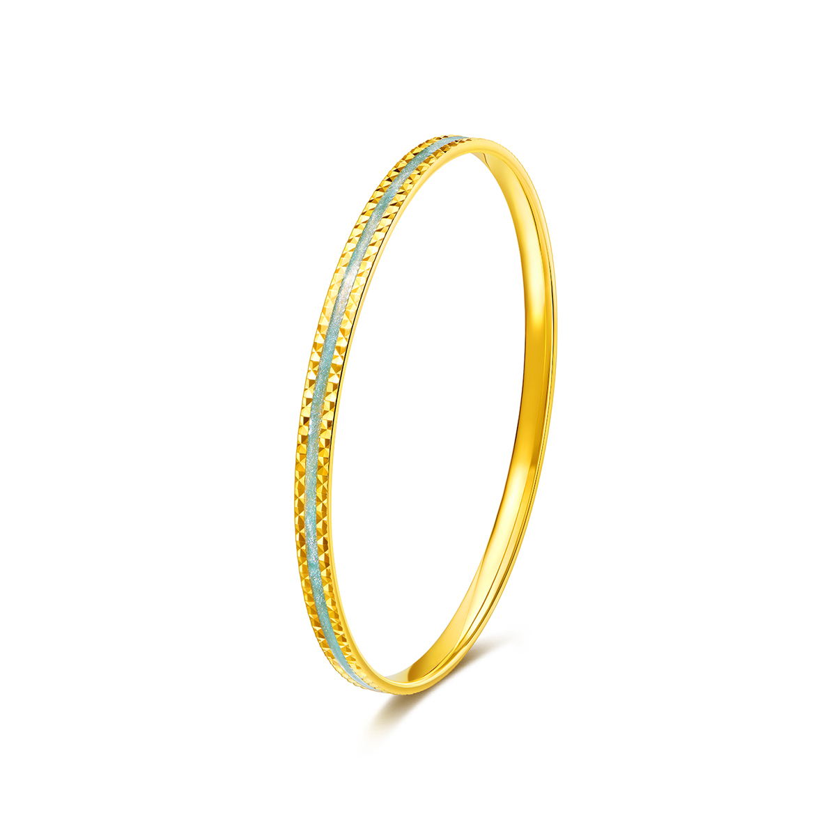 六福珠宝冰川蓝黄金手镯实心多巴胺金镯子鎏彩工艺计价025402aa【联系客服补货】