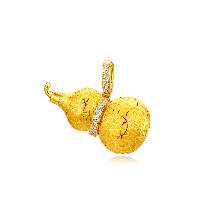 六福珠宝Goldstyle·X丝绒葫芦黄金吊坠女铜钱纹钻石挂坠027373PA【联系客服补货】