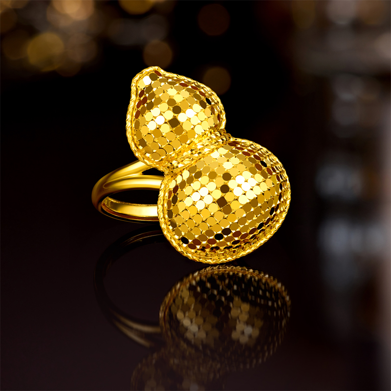 六福珠宝光影金爆闪葫芦黄金戒指女5G时尚足金活口戒计价024080ra【联系客服补货】