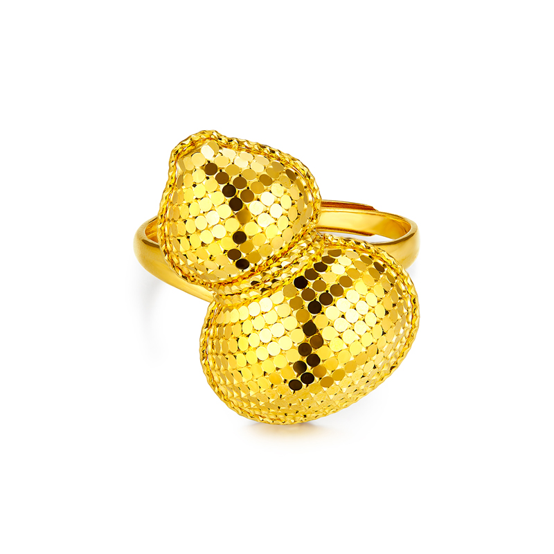 六福珠宝光影金爆闪葫芦黄金戒指女5G时尚足金活口戒计价024080ra【联系客服补货】