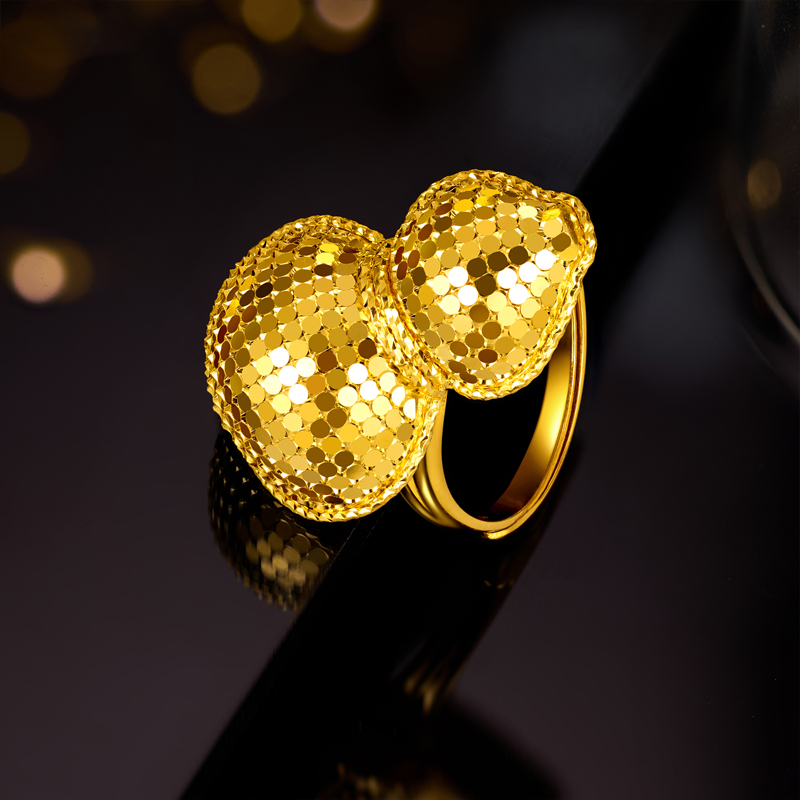 六福珠宝光影金爆闪葫芦黄金戒指女5G时尚足金活口戒计价024080ra【联系客服补货】