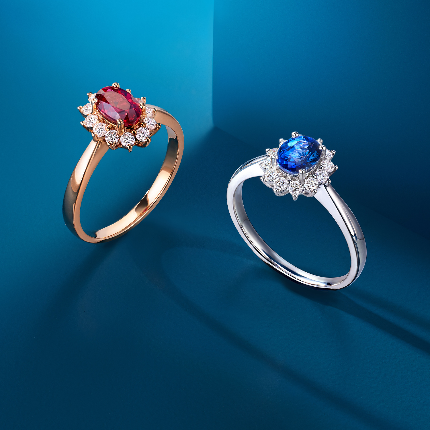 六福珠宝花型蓝宝石戒指钻石女18k金红宝石首饰定价F48DSKR0006R【联系客服补货】【视频看货】