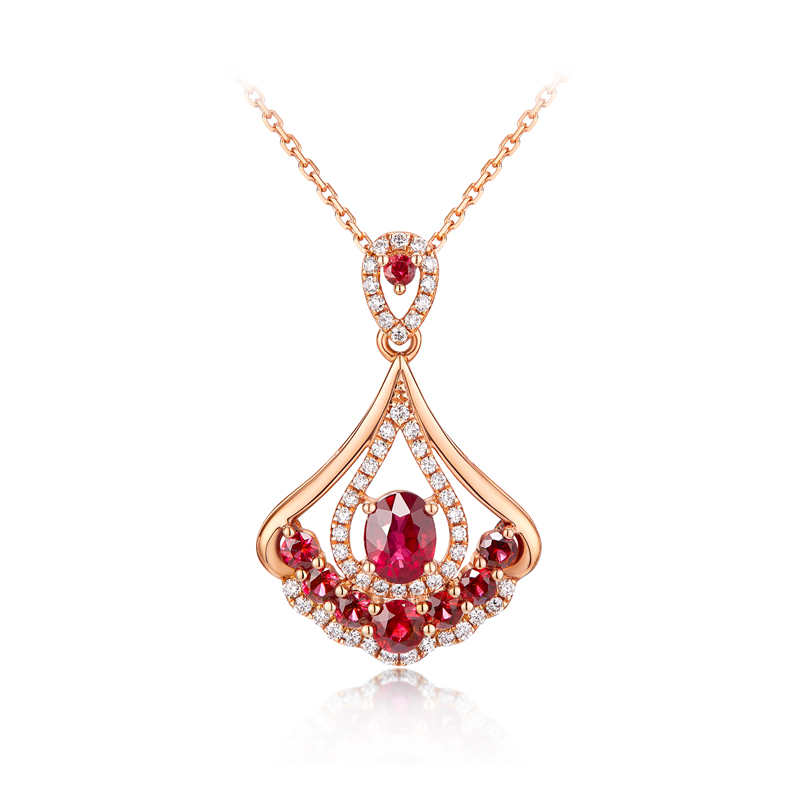 六福珠宝小裙子红宝石吊坠18k金钻石挂坠蓝宝石定价F48DSKP0014R【联系客服补货】【视频看货】