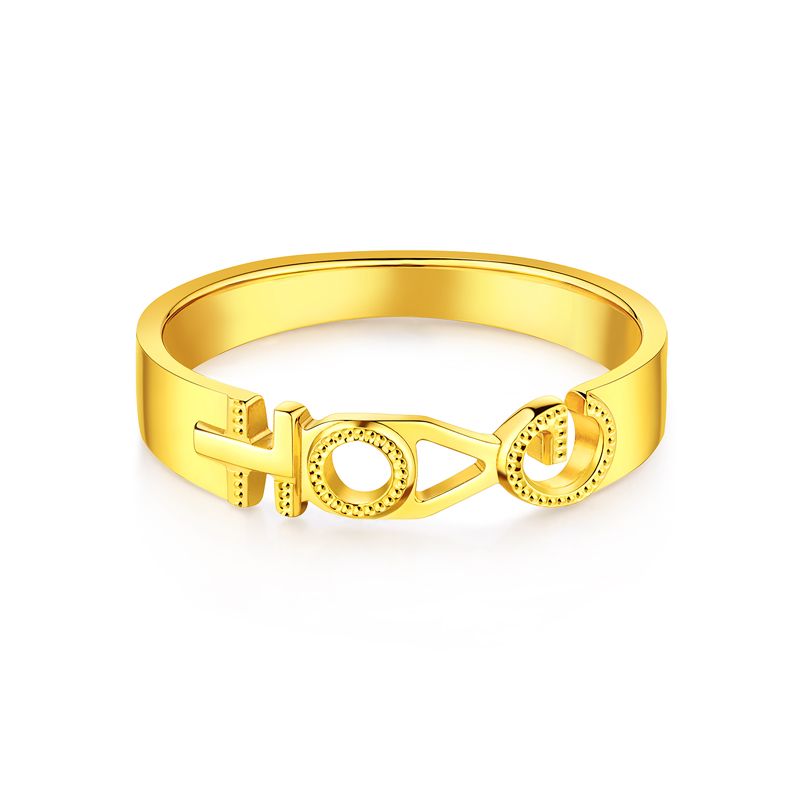 六福珠宝Goldstyle囍爱时刻黄金戒指LOVE结婚情侣对戒020978MA【联系客服补货】