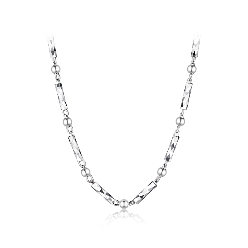六福珠宝拼接圆珠素链铂金项链铂950女款白金颈链计价G07TBPN0020