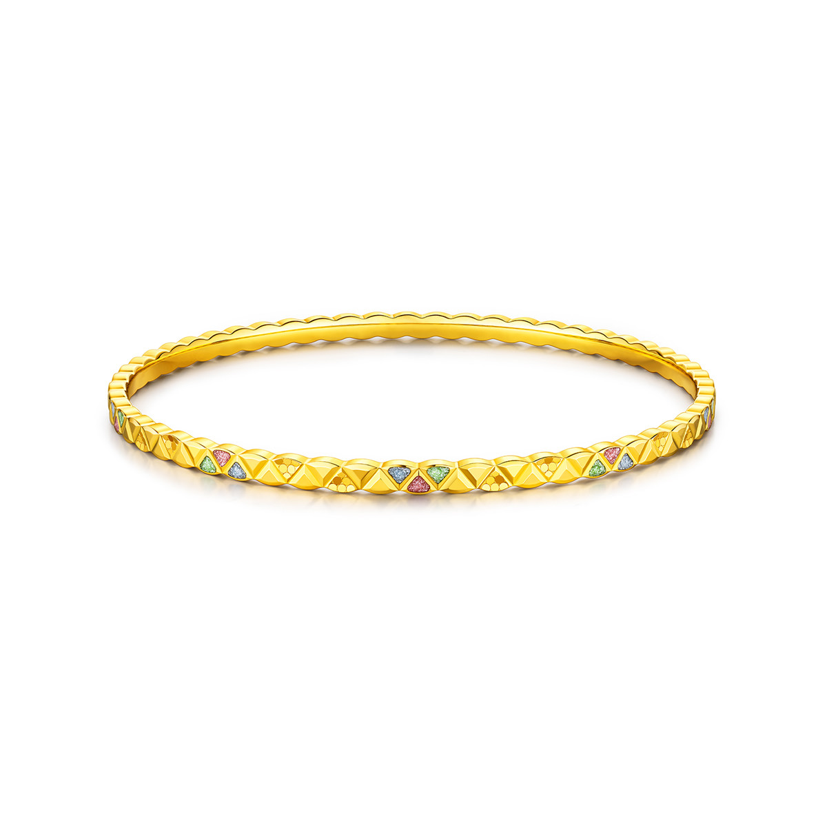 六福珠宝甜彩多巴胺黄金手镯女鎏彩工艺几何首饰计价L02TBGB0017【联系客服补货】【视频看货】