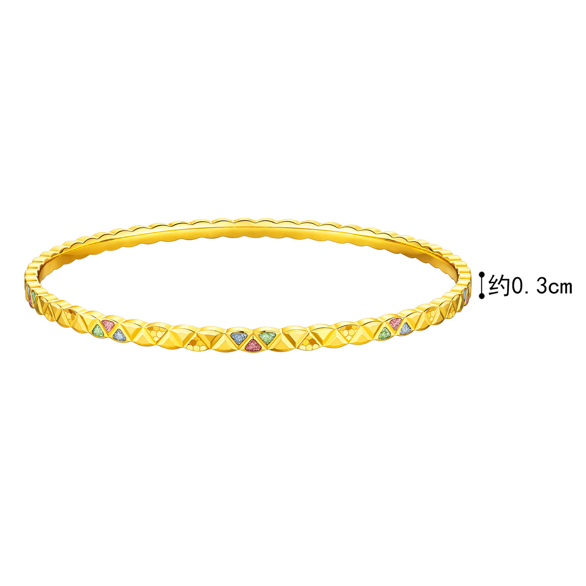 六福珠宝甜彩多巴胺黄金手镯女鎏彩工艺几何首饰计价L02TBGB0017【联系客服补货】【视频看货】