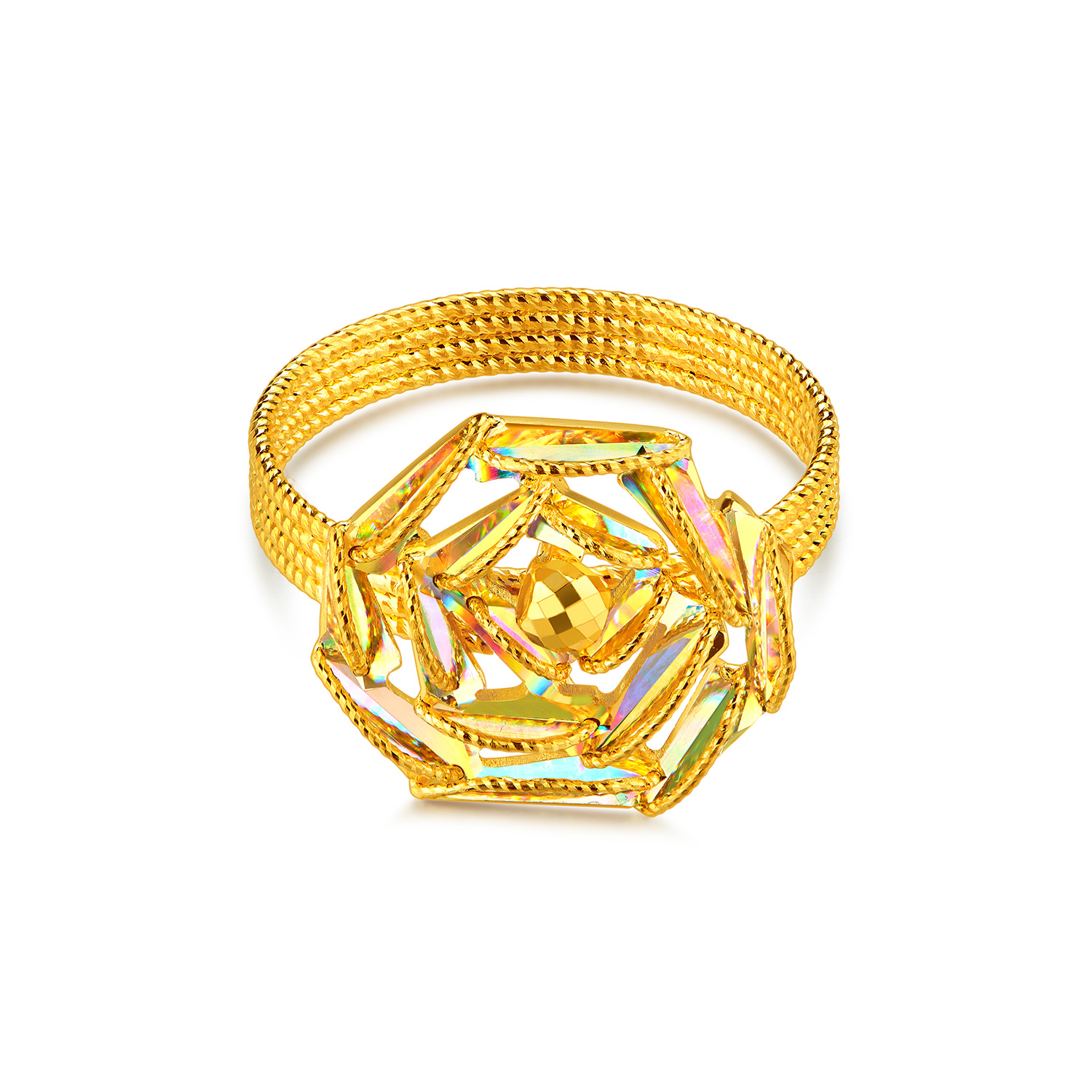 六福珠宝冰·钻玫瑰黄金戒指女款闪耀炫彩足金实心首饰029591RA【视频看货】