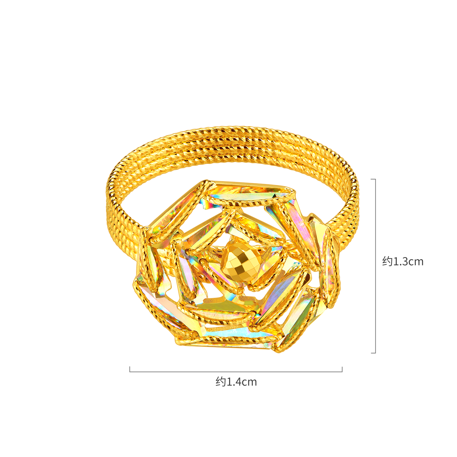 六福珠宝冰·钻玫瑰黄金戒指女款闪耀炫彩足金实心首饰029591RA【视频看货】
