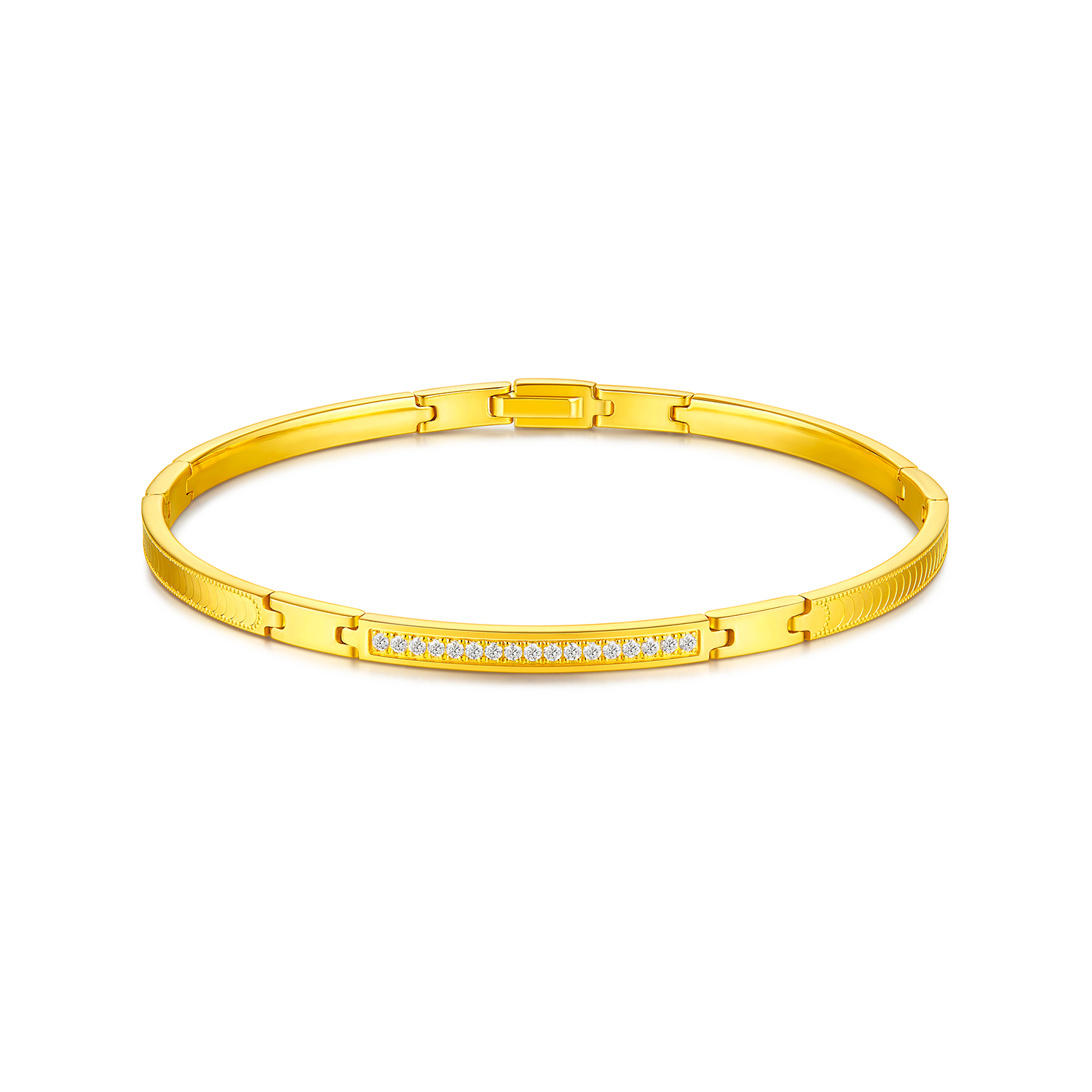六福珠宝Goldstyle·X段式链镯满月纹黄金手链女钻石手镯029416BA【联系客服补货】