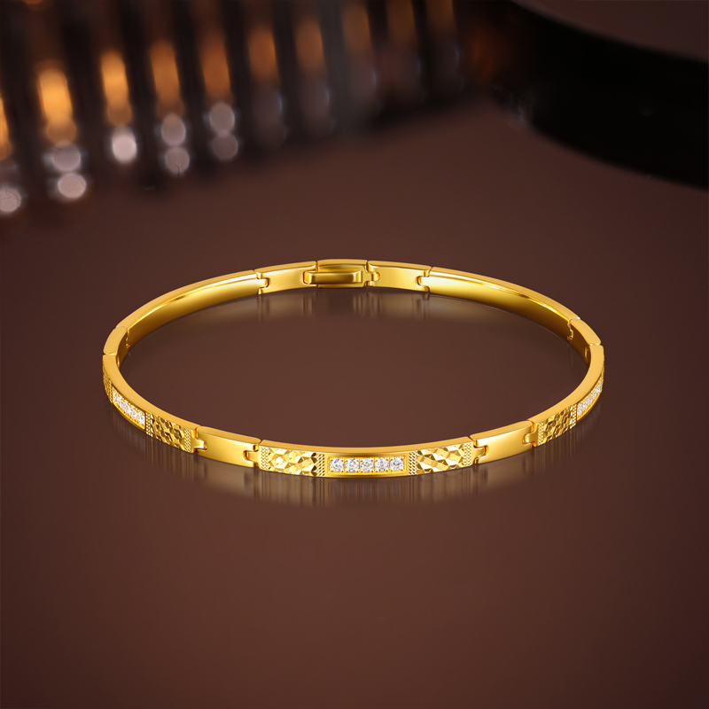六福珠宝Goldstyle·X段式链镯弯月纹黄金手链女钻石手镯030055BA【联系客服补货】