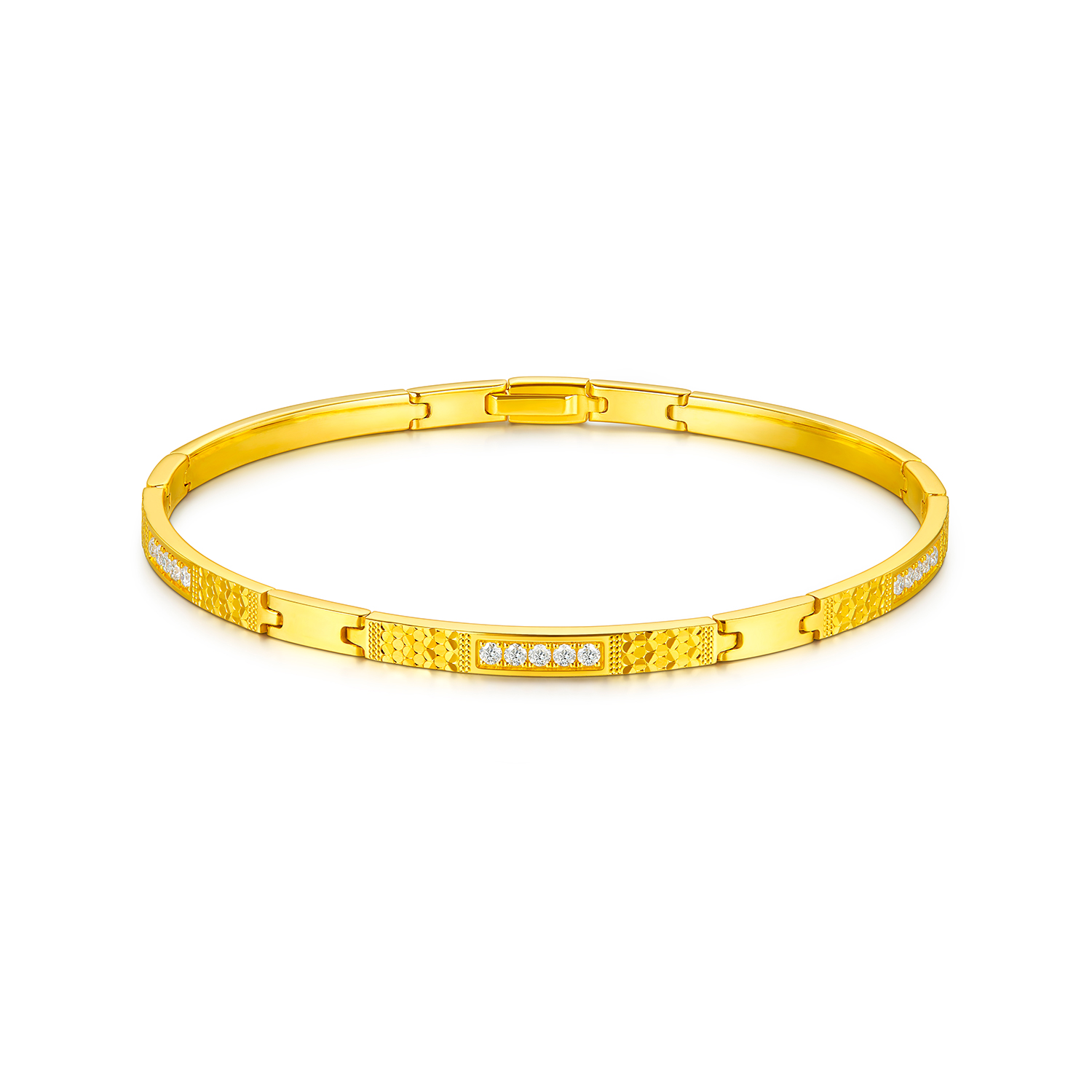六福珠宝Goldstyle·X段式链镯弯月纹黄金手链女钻石手镯030055BA【联系客服补货】