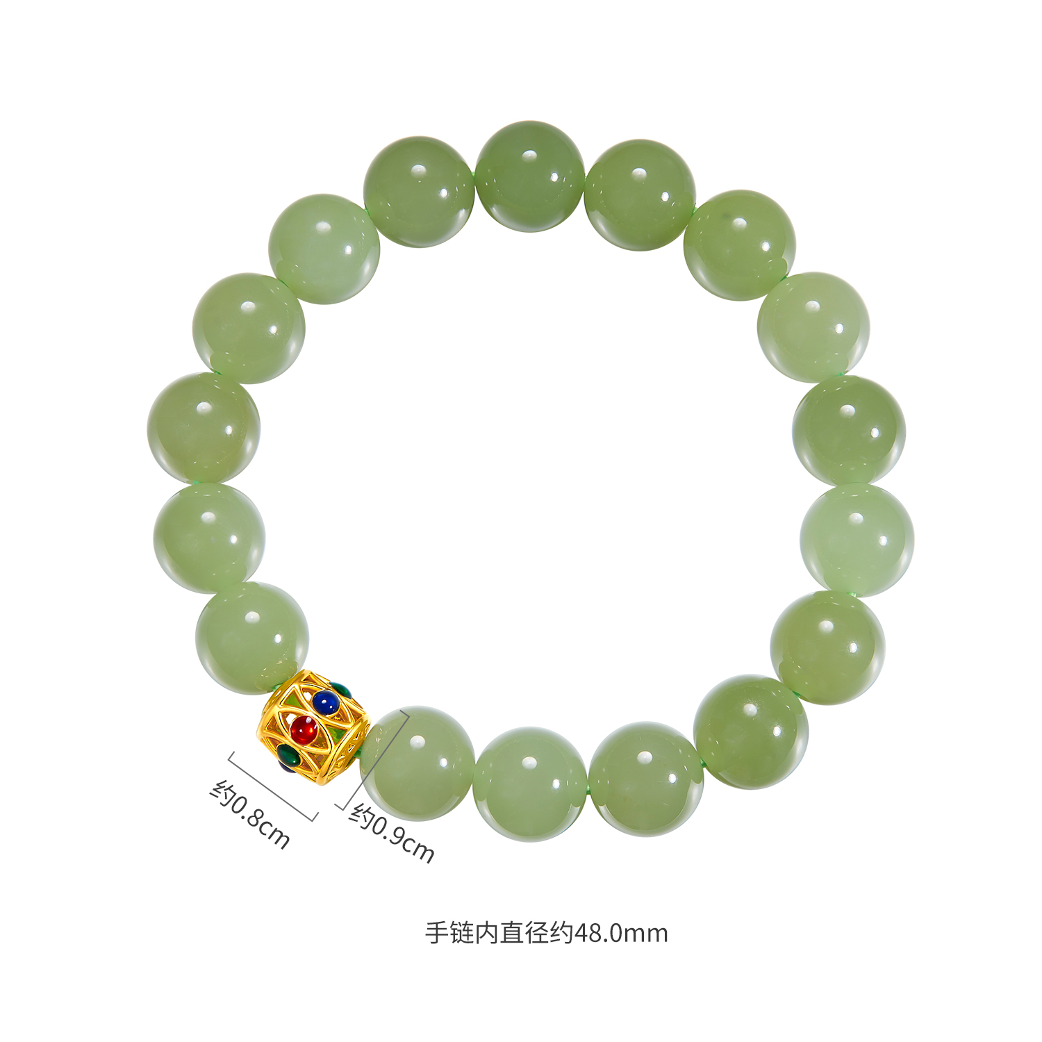  六福珠宝鎏彩花丝黄金转运珠手链女款路路通和田玉手串L74A0005DS