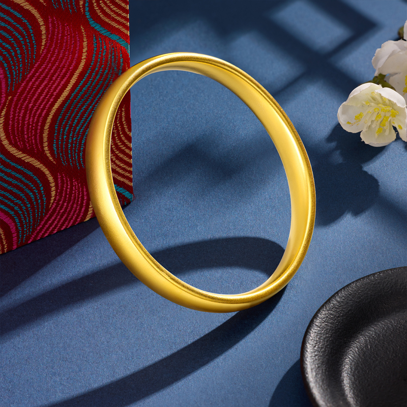 六福珠宝福满传家宽面轮胎黄金手镯女古法素圈镯子计价F41G0017DS【联系客服补货】【1V1直播看货】