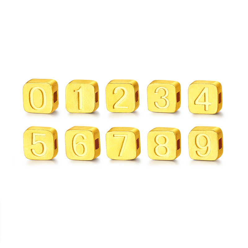 六福珠宝数字黄金转运珠女生日纪念DIY手串珠配件计价F48G0044DS高考好礼