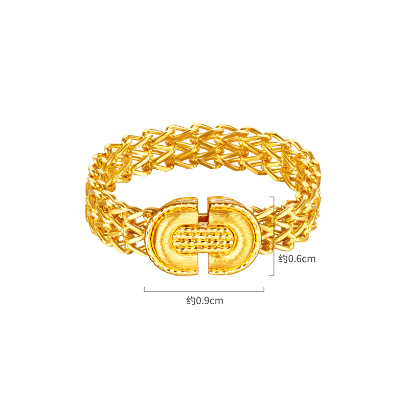 六福珠宝马蹄扣黄金戒指女款5G几何软链条戒指足金计价GJG0087DS