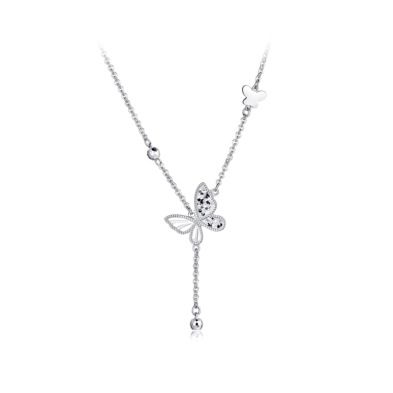 六福珠宝蝶影铂金项链铂950女碎碎冰流苏白金蝴蝶计价G07P0013DS