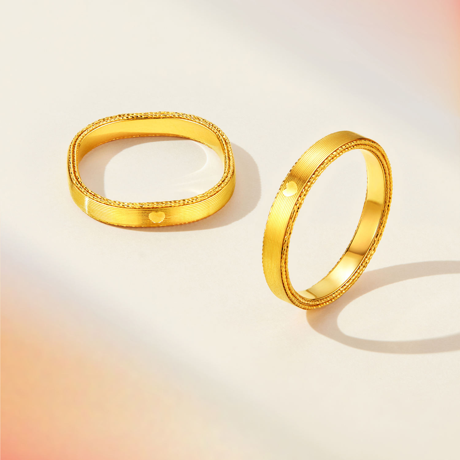 六福珠宝爱意缠绕情侣方圆黄金戒指男女款实心对戒计价GDG0013DS