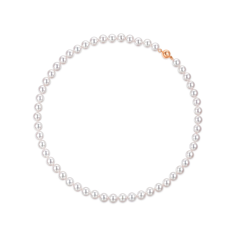 六福珠宝海水珍珠项链法式8~8.5mm串珠18k金扣锁骨链G04DSKN0029R【联系客服补货】