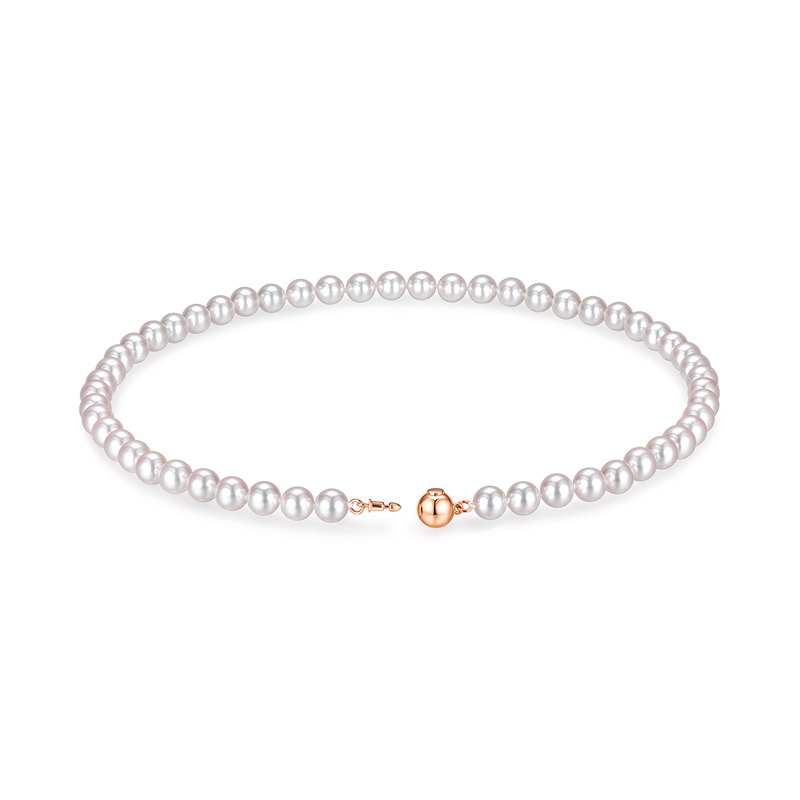 六福珠宝海水珍珠项链法式8~8.5mm串珠18k金扣锁骨链G04DSKN0029R【联系客服补货】