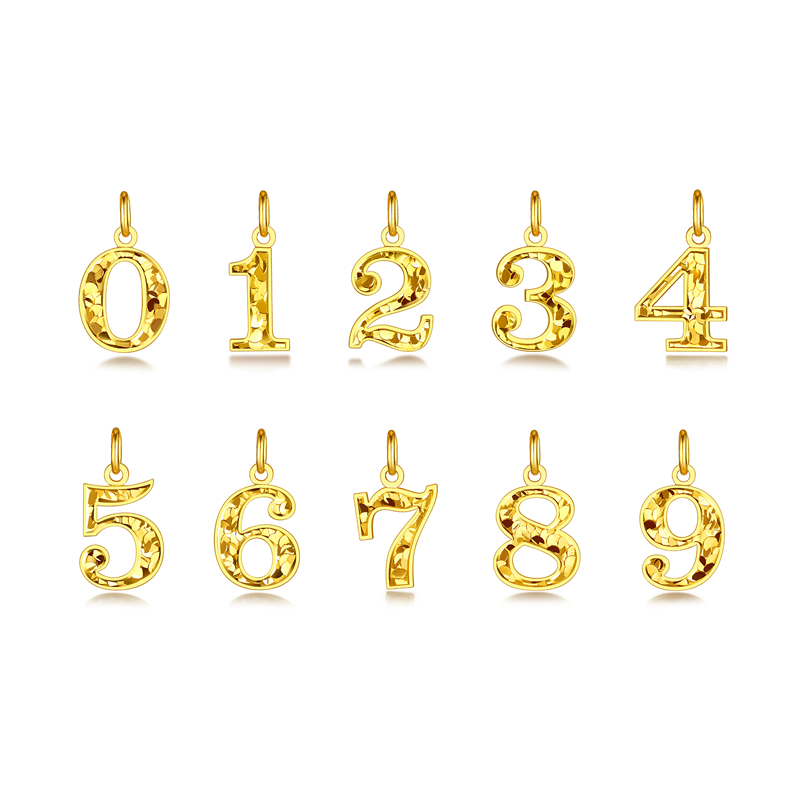 六福珠宝碎碎冰数字黄金吊坠女挂坠配件DIY手串礼物生日计价GJG0116DS