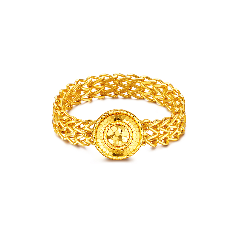 六福珠宝小太阳碎碎冰黄金戒指几何足金软链条戒指计价GJG0086DS